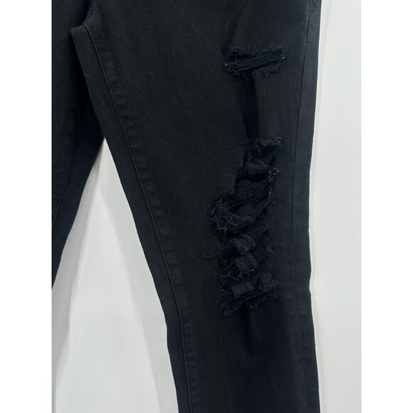 Frame Le Skinny de Jeanne Black Jeans 29 Raw Hem Distressed Mid Rise stretch - Picture 5 of 15